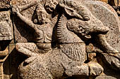 The great Chola temples of Tamil Nadu - The Airavatesvara temple of Darasuram. Detail of the balustrade of the  N-W corner of the prakara-wall. 